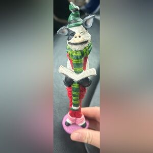 Caroling Christmas Skinny Pig Figurine White Elephant Quirky Decor Holiday